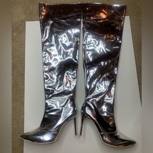 Metallic mirror pointed toe over the knee boots - size 10 (fit size 9)